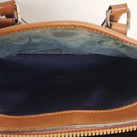 Dooney & Bourke Vintage Navy Blue and Tan Quality Leather Satchel Doctors Bag - Picture 6 of 15
